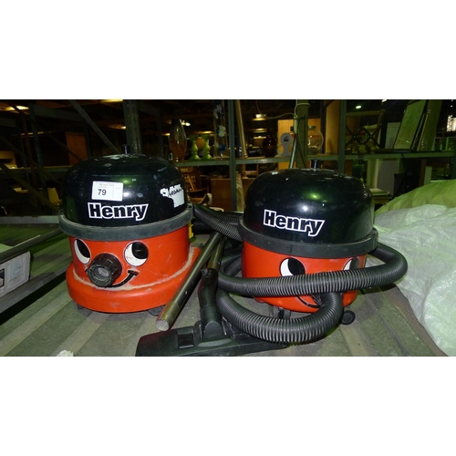 79 - 2 vacuum cleaners by Numatic type Henry, both 110v (Trade)