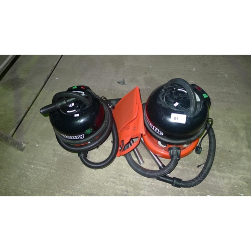 81 - 2 vacuum cleaners by Numatic type Henry, both 240v (Trade)