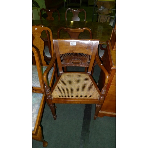 732 - An Edwardian mahogany cane seat elbow chair