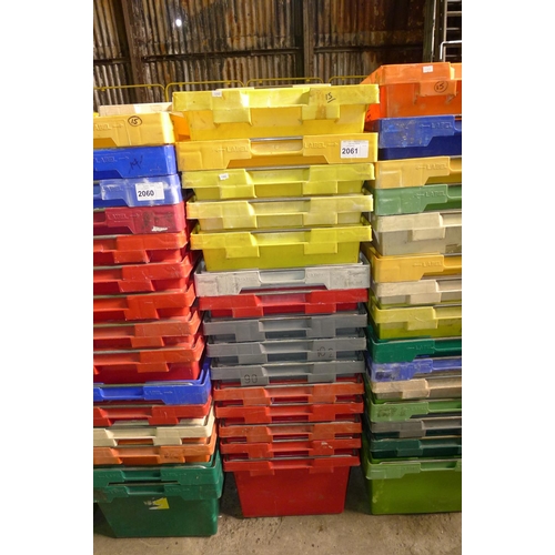 2061 - 15 various colour plastic stacking crates