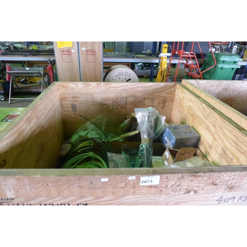 2073 - 1 wooden crate containing a quantity of various unused plant spares including Mercedes parts, Massey... 