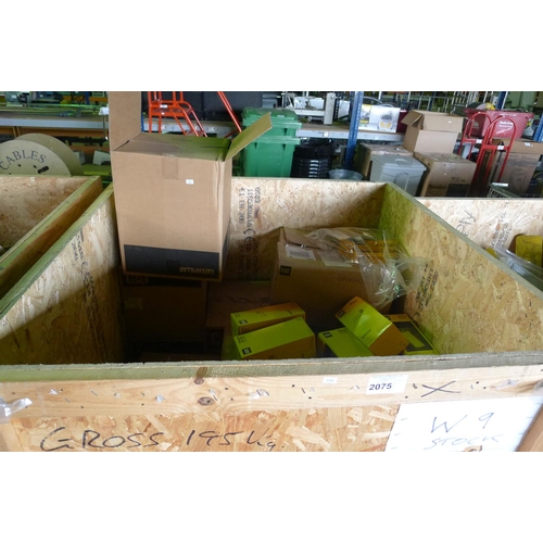 2075 - 1 wooden crate containing a quantity of various unused plant spares mainly by Caterpillar including ... 