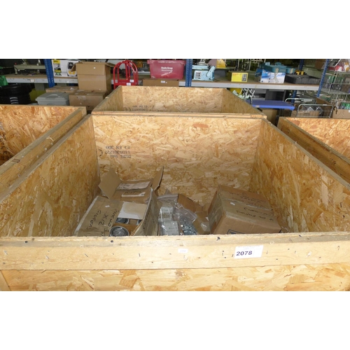 2078 - 1 wooden crate containing a quantity of various unused plant spares including Cummins fuel filters, ... 