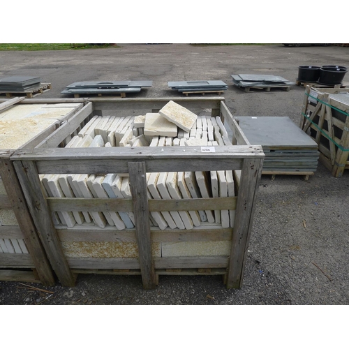 3286 - 1 wooden crate containing a quantity of various size limestone floor tiles - contains approx 18-20 s... 