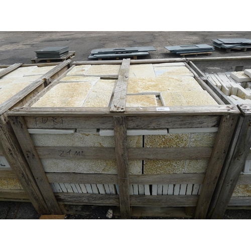 3287 - 1 wooden crate containing a quantity of various size limestone floor tiles - contains approx 18-20 s... 