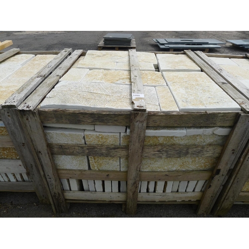 3289 - 1 wooden crate containing a quantity of various size limestone floor tiles - contains approx 18-20 s... 