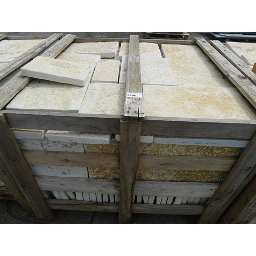 3290 - 1 wooden crate containing a quantity of various size limestone floor tiles - contains approx 18-20 s... 