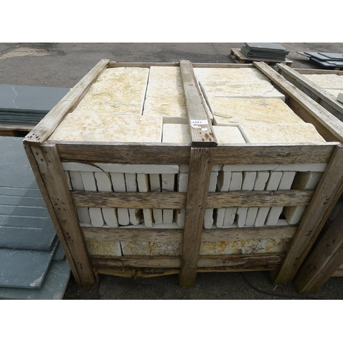 3291 - 1 wooden crate containing a quantity of various size limestone floor tiles - contains approx 18-20 s... 