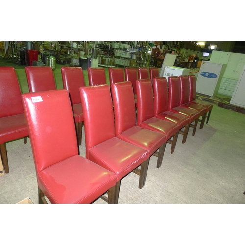 1734 - 8 red upholstered dining chairs & 8 black chair covers