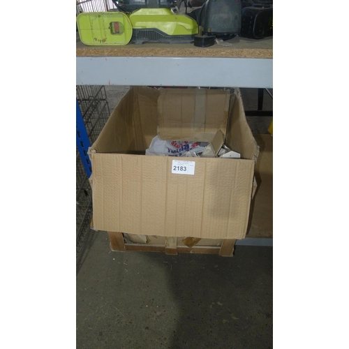 2183 - 1 box containing a quantity of various items including lights, switches, socket fronts, TV sockets e... 