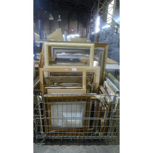 3020 - A quantity of various picture frames (no glass) including several ornate examples. Contents of one m... 