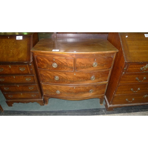 750 - A Victorian mahogany bow front chest 2 short and 2 long drawers