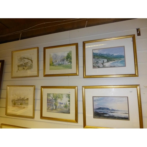 562 - 10 similar gilt framed watercolours mainly of colonial buildings and scenes