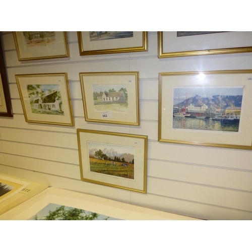 562 - 10 similar gilt framed watercolours mainly of colonial buildings and scenes