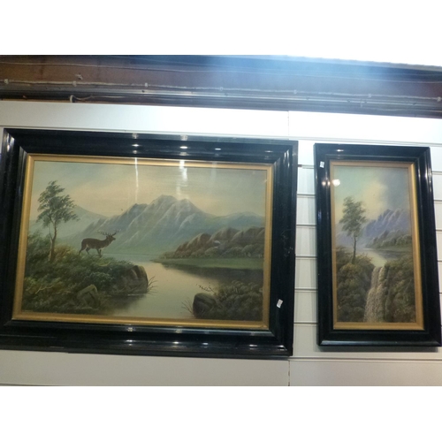 582 - 4 similar black framed paintings of Highland scenes