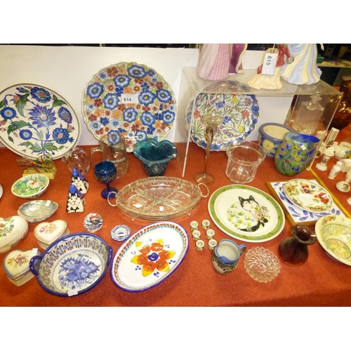 614 - A quantity of miscellaneous decorative China, glassware and ornaments etc including large colourful ... 