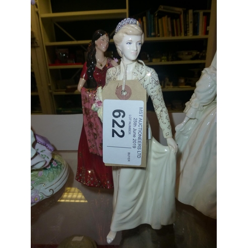 622 - 2 Coalport figures of Princess Diana and a royal Staffordshire figurine of Ruby Princess