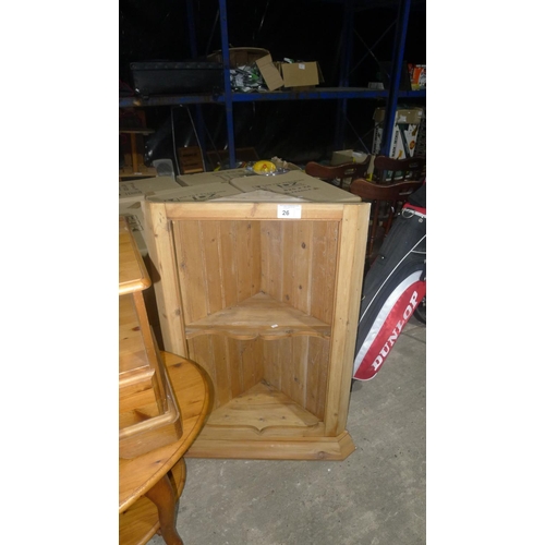 26 - 1 wall hung pine corner cabinet