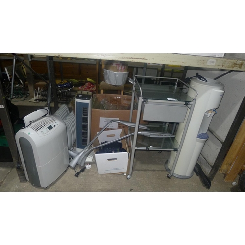 54 - A quantity of various items including heaters, telephones, lights, perspex display items etc. Conten... 