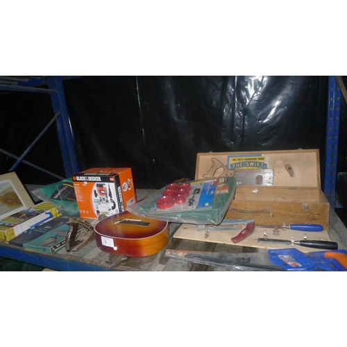 7 - A quantity of various items including a Black & Decker router, an acoustic guitar, hand tools etc. C... 