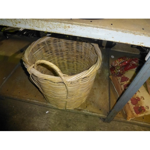 73 - 4 large baskets, 1 wooden tray and 1 cat flap. Contents of one bay / 3 shelves