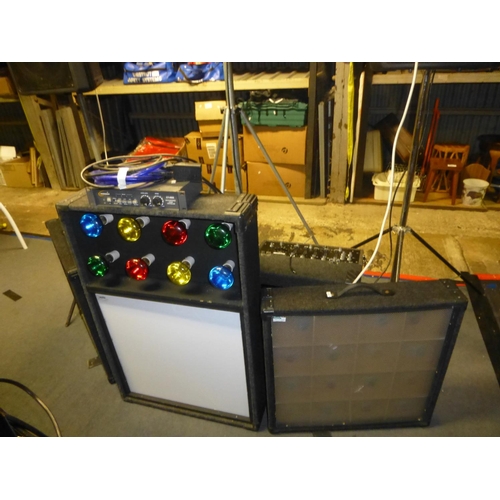 134 - A complete disco system including lights, a twin CD player with mixer, speakers, leads, power amp et... 