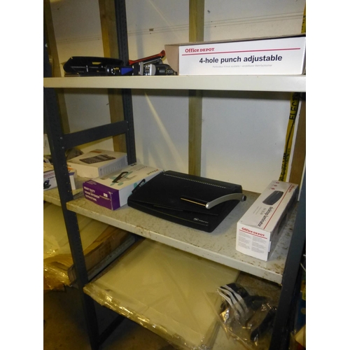 242 - A large quantity of office related items including folder boxes, heavy-duty staplers, a Laminator, h... 