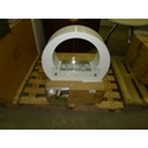 49 - 1 modern style white arch bioethanol fire place - boxed and unused. The second photo shows a stock i... 