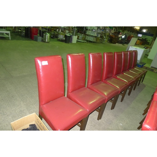 1861 - 8 red upholstered dining chairs & 8 black chair covers