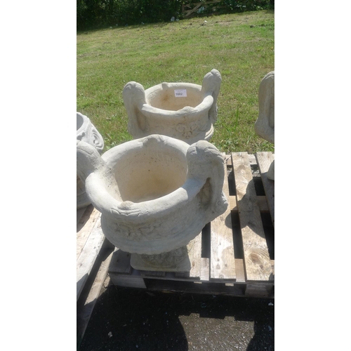 1602 - A pair of large decorative two handled urn type planters