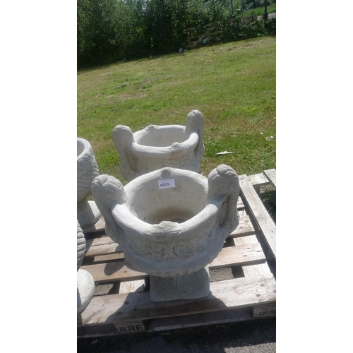 1605 - A pair of large decorative two handled urn type planters