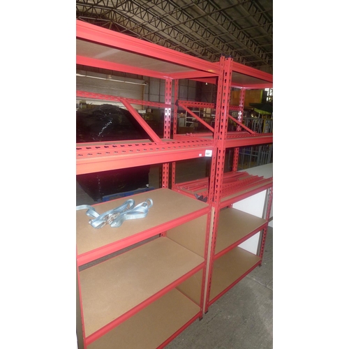 1007 - 3 free standing bays of red metal boltless stores type racking