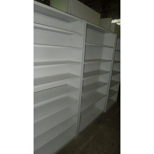 1020 - 3 freestanding bays of white metal boltless stores type racking - 3 single bays