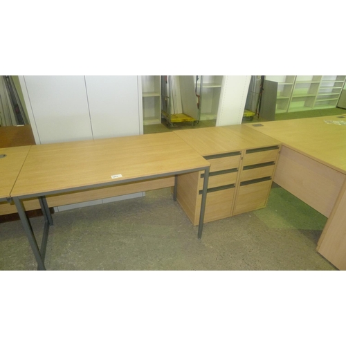 1062 - 1 wood effect rectangular office table and two full height pedestals