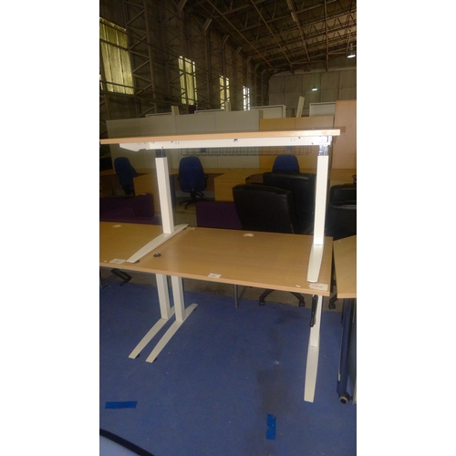 1103 - 2 rectangular adjustable height office tables - manual and 1 is missing the winding handle