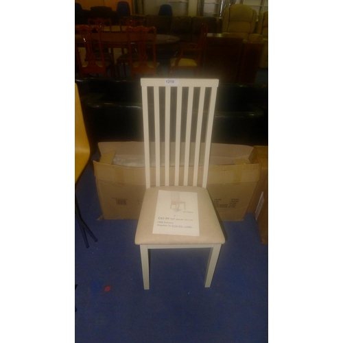 1219 - 2 white slat back dining chairs RRP £62 each