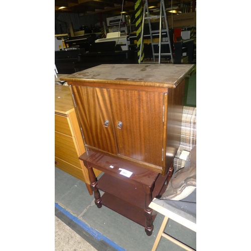 101 - 1 dark wood coffee table & 1 small dark wood two door cabinet