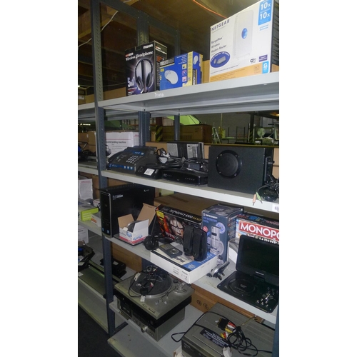 232 - A large quantity of electrical related items including a PC tower, fax machine, headphones, a Virgin... 