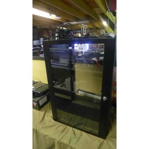 239 - One small black rack mount cabinet with glass door