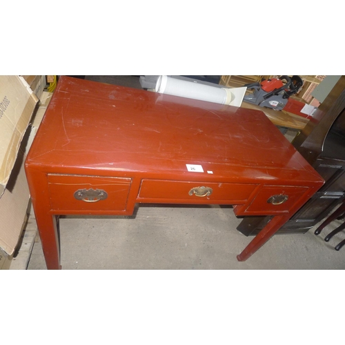 26 - 1 distressed red lacquer desk