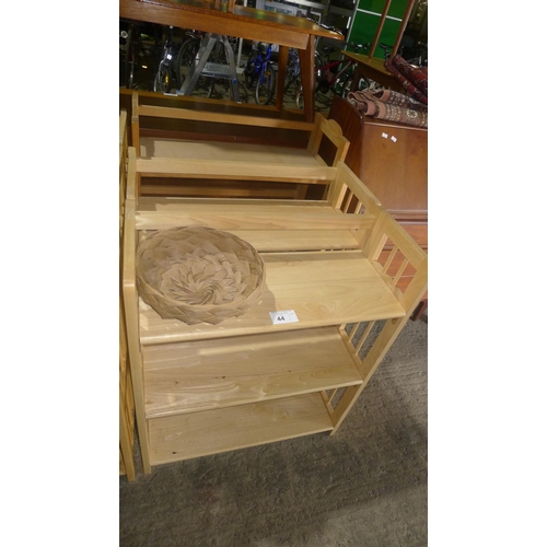 44 - 3 small folding wooden shelf units