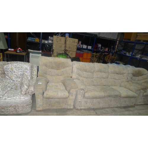 50 - A three piece suite (3+1+1 and 1 of the chairs is an electronic recliner)  and 1 floral upholstered ... 