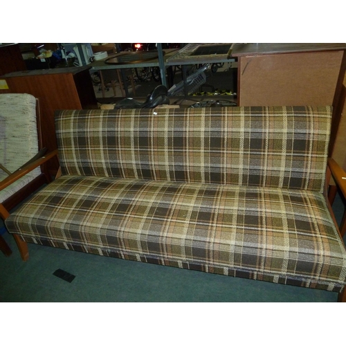 113 - 1 vintage wood framed three piece suite (3+1+1) together with 2 other non matching chairs. Settee wi... 