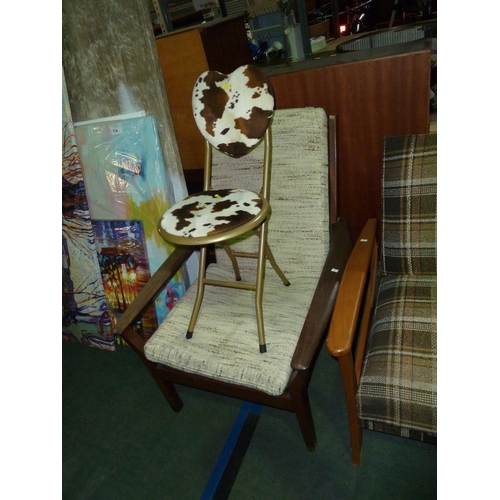 113 - 1 vintage wood framed three piece suite (3+1+1) together with 2 other non matching chairs. Settee wi... 