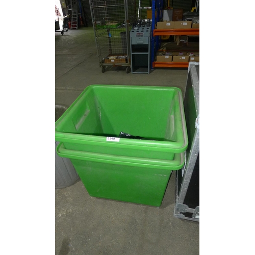 3349 - 2 green plastic wheeled tubs