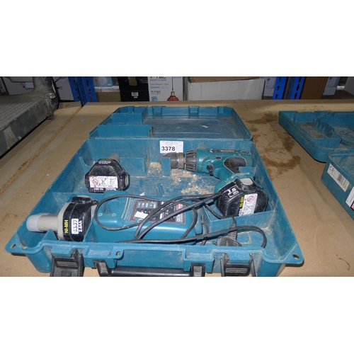 3378 - 1 cordless drill by Makita with 1 charger & 3 batteries