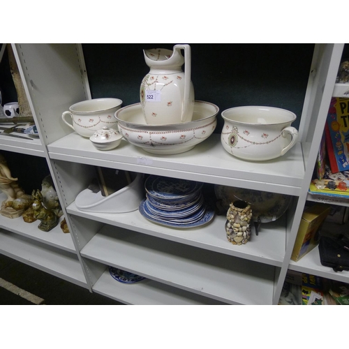 522 - A 5-piece decorative toilet set and a quantity of decorative chinaware (2 shelves)