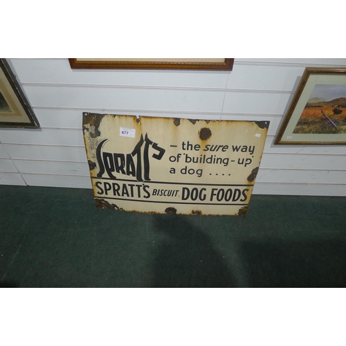 677 - A vintage enameled Spratts dog food sign