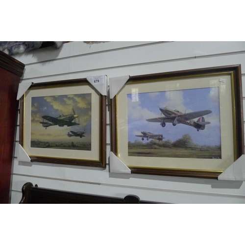 679 - 2 framed coloured prints of WWII aircraft by Barry G Price