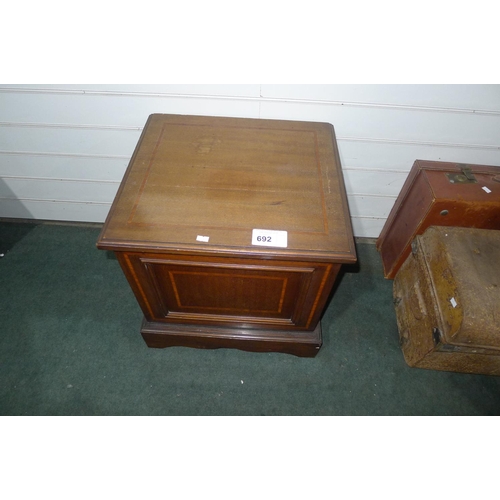 692 - An Edwardian inlaid mahogany commode box with a lift lid